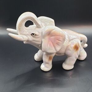 Vintage Iridescent‎ Lusterware Ceramic Raised Trunk Elephant Figurine